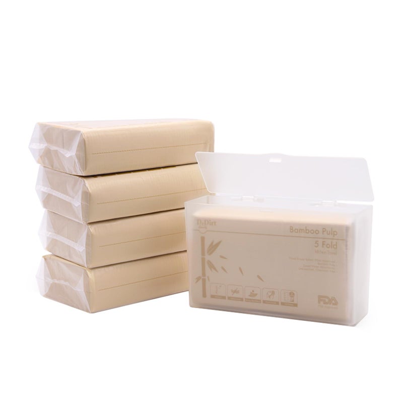 DrDirt Bamboo Multifold Paper Towels FiveFold Design Sustainable Soft and Absorbent Hand Towels for BathroomHome and Kitchen Use Includes a Sturdy Plastic Tissue Box 5 Packs 110 SheetsPack